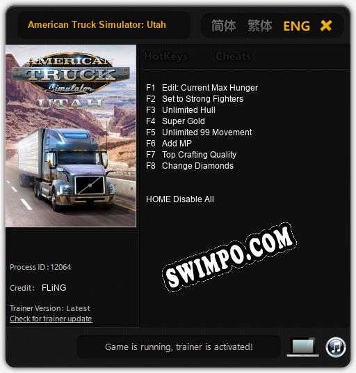 American Truck Simulator: Utah: Трейнер +8 [v1.1]
