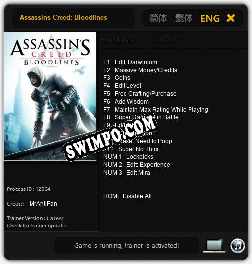 Assassins Creed: Bloodlines: Читы, Трейнер +15 [MrAntiFan]