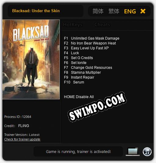 Blacksad: Under the Skin: Трейнер +10 [v1.1]