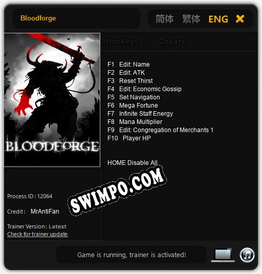 Трейнер для Bloodforge [v1.0.9]