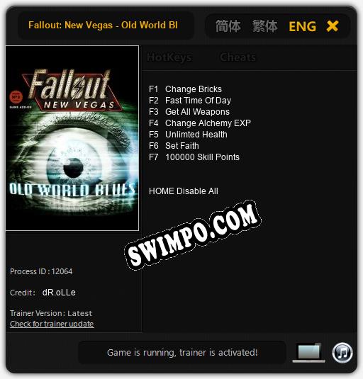 Fallout: New Vegas - Old World Blues: ТРЕЙНЕР И ЧИТЫ (V1.0.23)