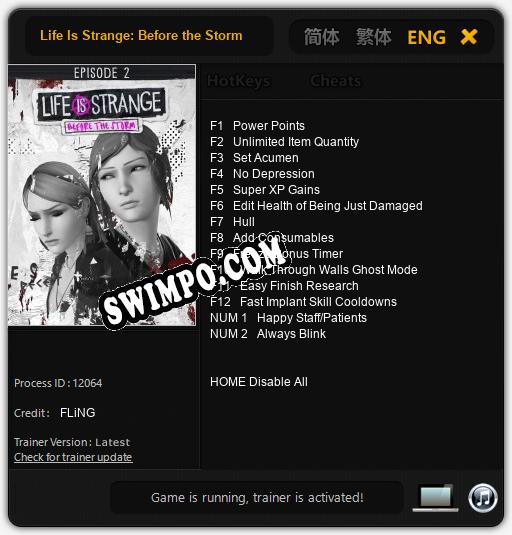 Трейнер для Life Is Strange: Before the Storm - Episode 2: Brave New World [v1.0.2]