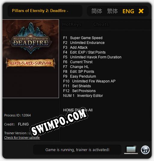 Pillars of Eternity 2: Deadfire - Seeker, Slayer, Survivor: Читы, Трейнер +13 [FLiNG]