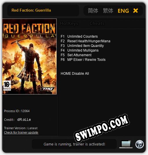 Red Faction: Guerrilla: Трейнер +6 [v1.1]