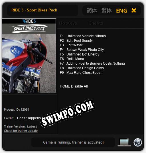 RIDE 3 - Sport Bikes Pack: ТРЕЙНЕР И ЧИТЫ (V1.0.11)
