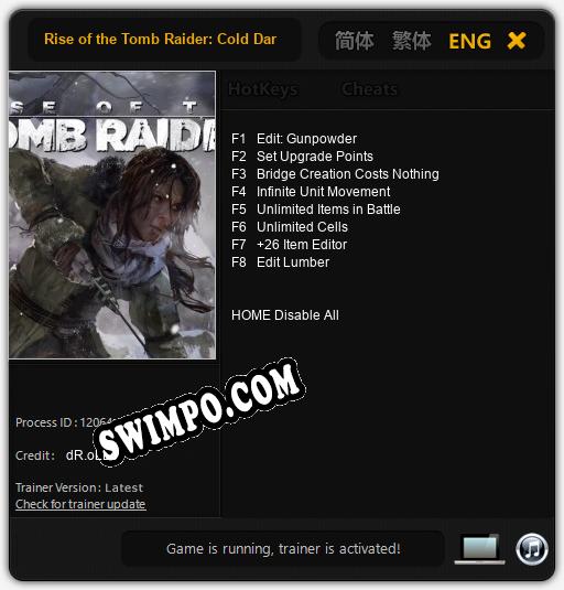 Rise of the Tomb Raider: Cold Darkness Awakened: Трейнер +8 [v1.1]