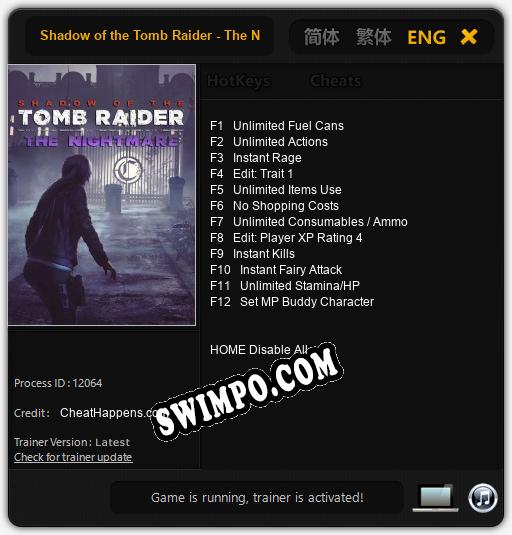 Shadow of the Tomb Raider - The Nightmare: Трейнер +12 [v1.3]