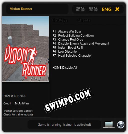 Vision Runner: Трейнер +7 [v1.2]
