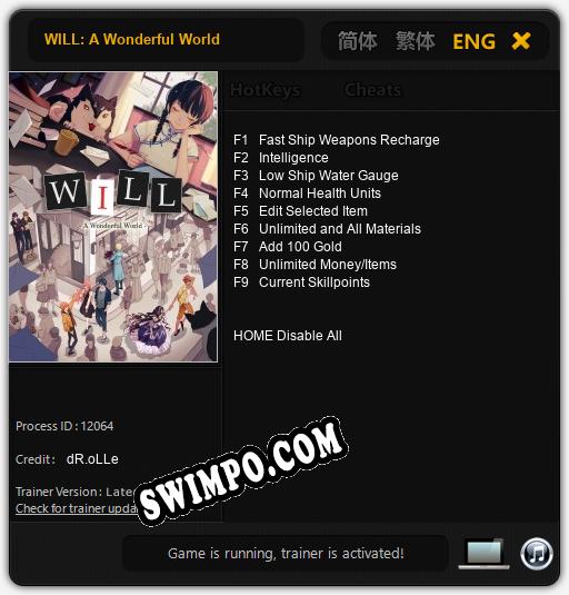 WILL: A Wonderful World: ТРЕЙНЕР И ЧИТЫ (V1.0.98)