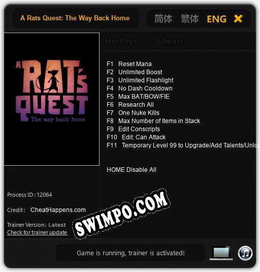 A Rats Quest: The Way Back Home: Читы, Трейнер +11 [CheatHappens.com]