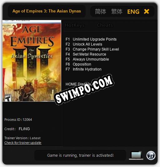 Трейнер для Age of Empires 3: The Asian Dynasties [v1.0.7]