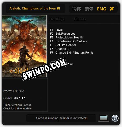 Alaloth: Champions of the Four Kingdoms: Трейнер +7 [v1.3]