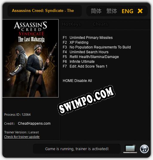 Assassins Creed: Syndicate - The Last Maharaja: ТРЕЙНЕР И ЧИТЫ (V1.0.3)