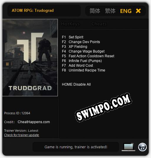Трейнер для ATOM RPG: Trudograd [v1.0.1]