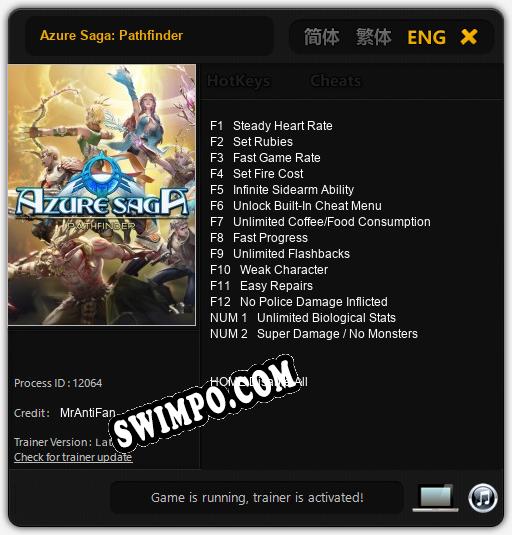 Azure Saga: Pathfinder: ТРЕЙНЕР И ЧИТЫ (V1.0.40)