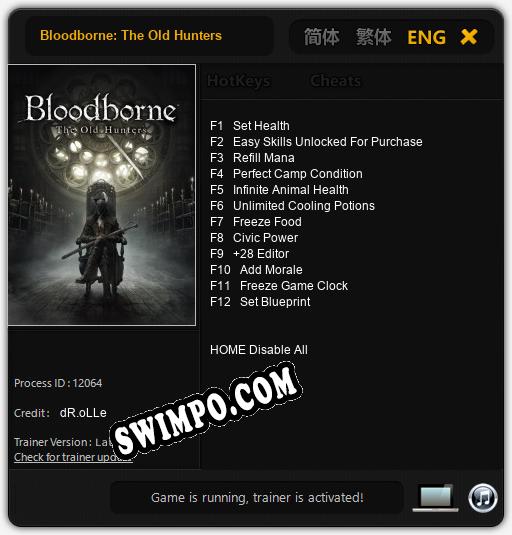 Трейнер для Bloodborne: The Old Hunters [v1.0.3]
