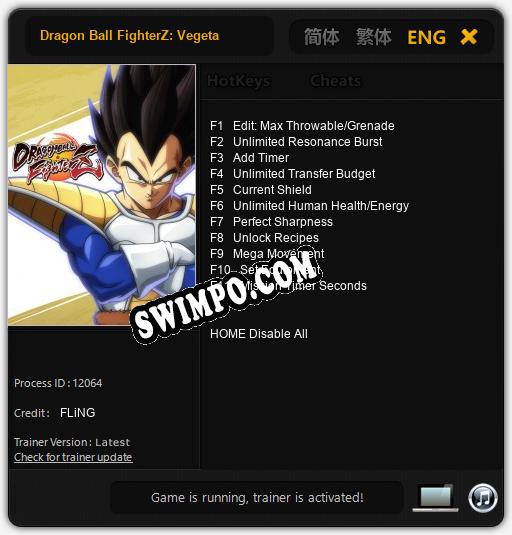 Трейнер для Dragon Ball FighterZ: Vegeta [v1.0.6]