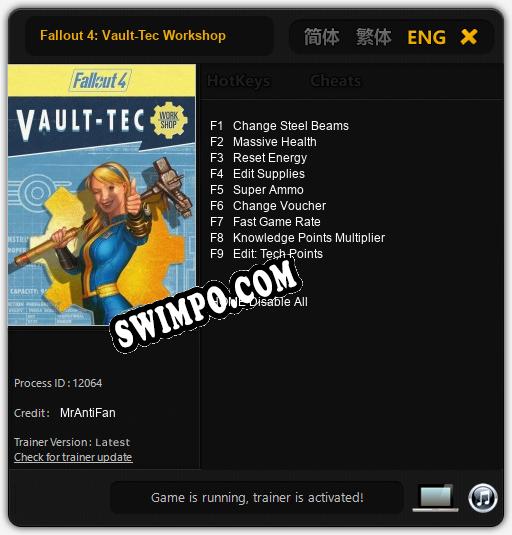 Fallout 4: Vault-Tec Workshop: Читы, Трейнер +9 [MrAntiFan]