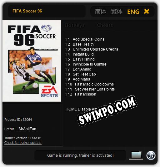 FIFA Soccer 96: ТРЕЙНЕР И ЧИТЫ (V1.0.90)