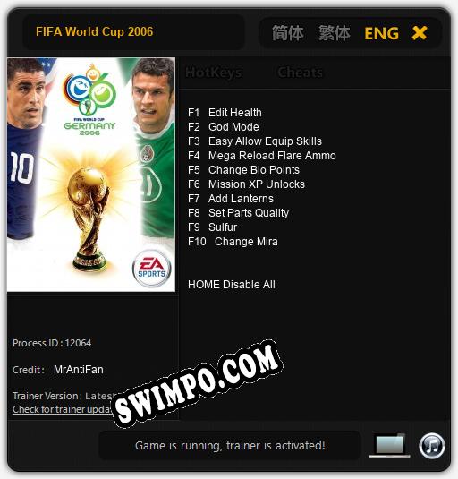 FIFA World Cup 2006: Читы, Трейнер +10 [MrAntiFan]