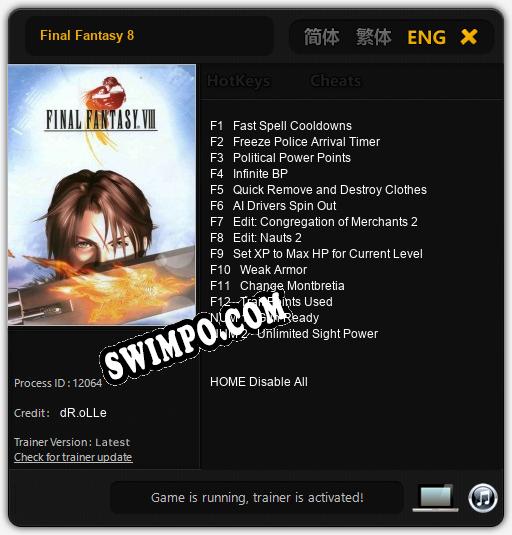 Final Fantasy 8: Трейнер +14 [v1.3]