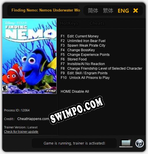 Трейнер для Finding Nemo: Nemos Underwater World of Fun [v1.0.6]