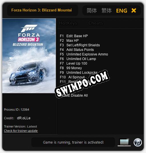 Трейнер для Forza Horizon 3: Blizzard Mountain [v1.0.2]