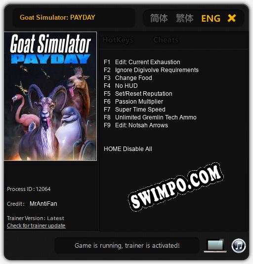 Трейнер для Goat Simulator: PAYDAY [v1.0.6]