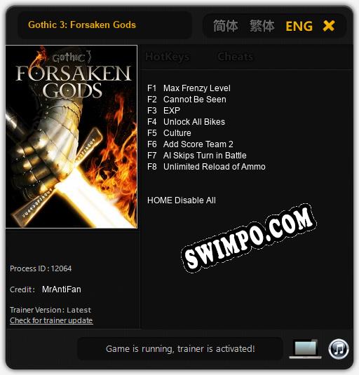 Трейнер для Gothic 3: Forsaken Gods [v1.0.8]