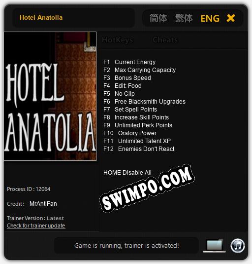 Трейнер для Hotel Anatolia [v1.0.2]