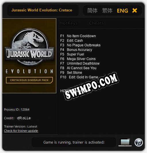 Jurassic World Evolution: Cretaceous Dinosaur Pack: Трейнер +10 [v1.2]