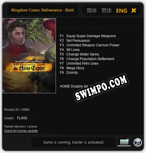 Kingdom Come: Deliverance - Bold Sir Hans Capon: Трейнер +9 [v1.7]