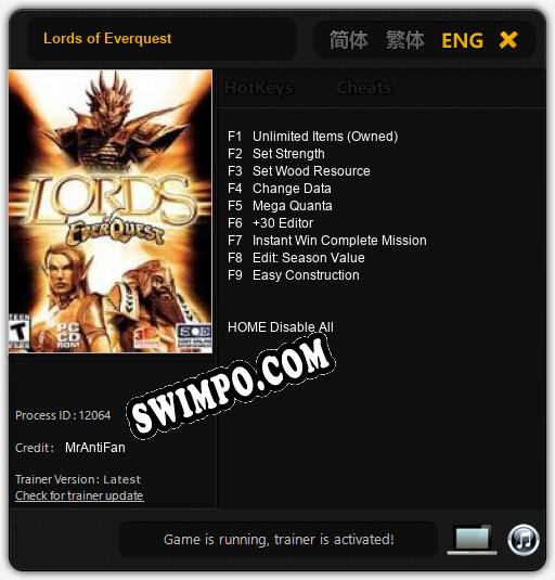 Lords of Everquest: Трейнер +9 [v1.9]