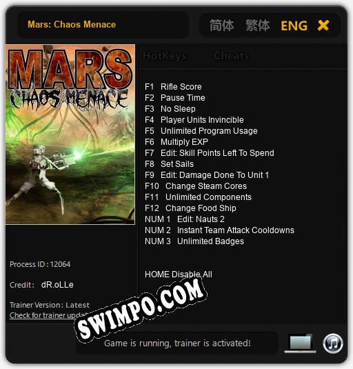 Mars: Chaos Menace: Трейнер +15 [v1.9]