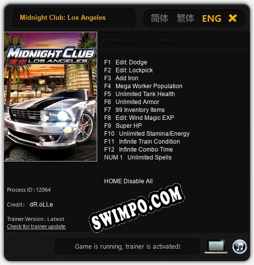 Midnight Club: Los Angeles: Трейнер +13 [v1.3]