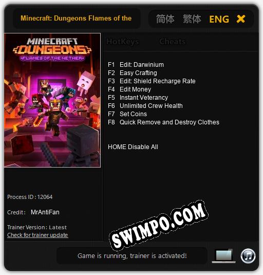 Minecraft: Dungeons Flames of the Nether: Читы, Трейнер +8 [MrAntiFan]
