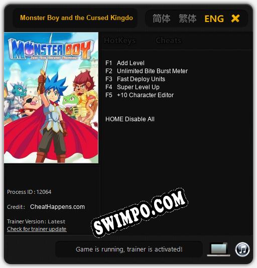 Monster Boy and the Cursed Kingdom: ТРЕЙНЕР И ЧИТЫ (V1.0.1)