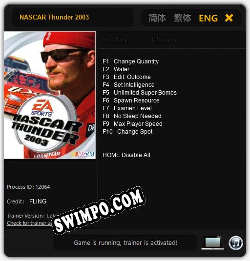 NASCAR Thunder 2003: ТРЕЙНЕР И ЧИТЫ (V1.0.91)