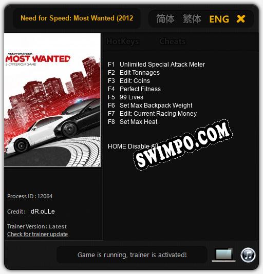 Need for Speed: Most Wanted (2012): Читы, Трейнер +8 [dR.oLLe]