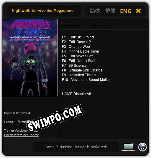 Nightwolf: Survive the Megadome: Трейнер +10 [v1.7]