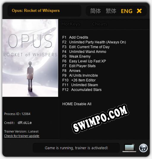 Opus: Rocket of Whispers: ТРЕЙНЕР И ЧИТЫ (V1.0.51)