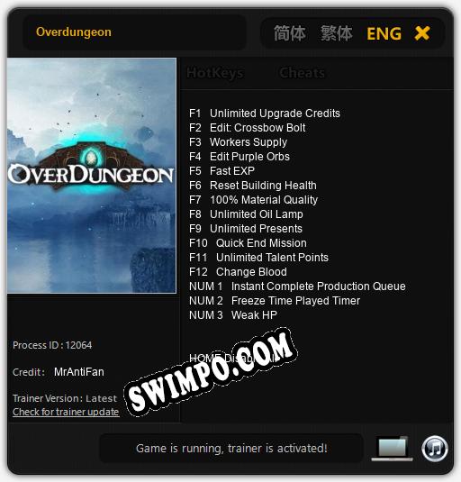 Overdungeon: ТРЕЙНЕР И ЧИТЫ (V1.0.60)