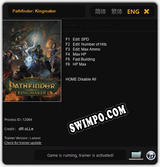 Трейнер для Pathfinder: Kingmaker [v1.0.3]