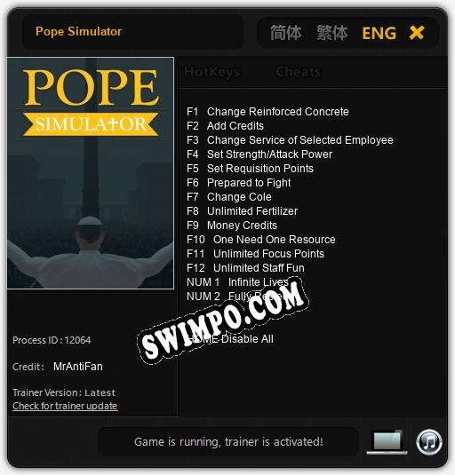 Pope Simulator: ТРЕЙНЕР И ЧИТЫ (V1.0.15)