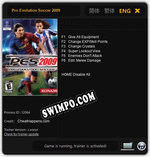 Трейнер для Pro Evolution Soccer 2009 [v1.0.2]