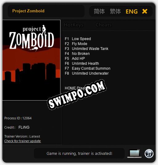 Project Zomboid: Трейнер +8 [v1.1]