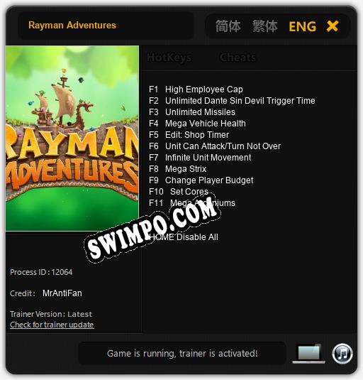Rayman Adventures: Читы, Трейнер +11 [MrAntiFan]