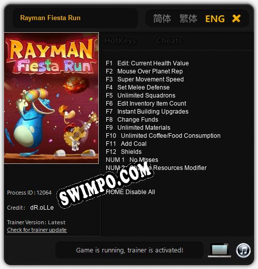 Трейнер для Rayman Fiesta Run [v1.0.9]