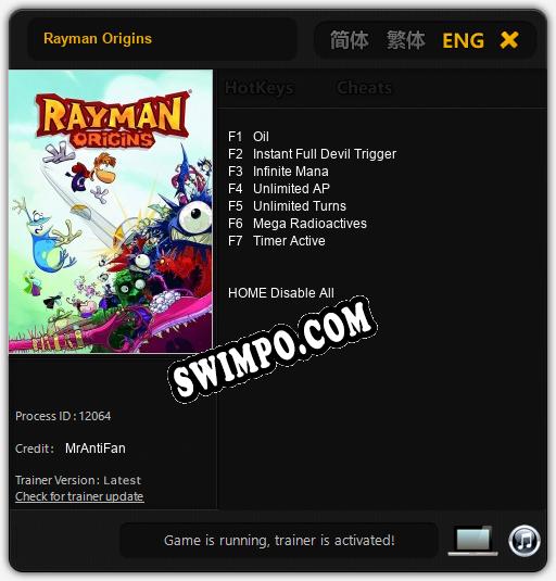 Rayman Origins: Трейнер +7 [v1.2]