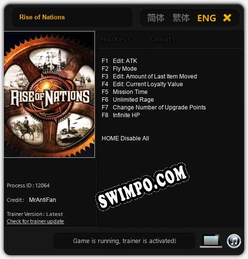 Rise of Nations: Трейнер +8 [v1.8]